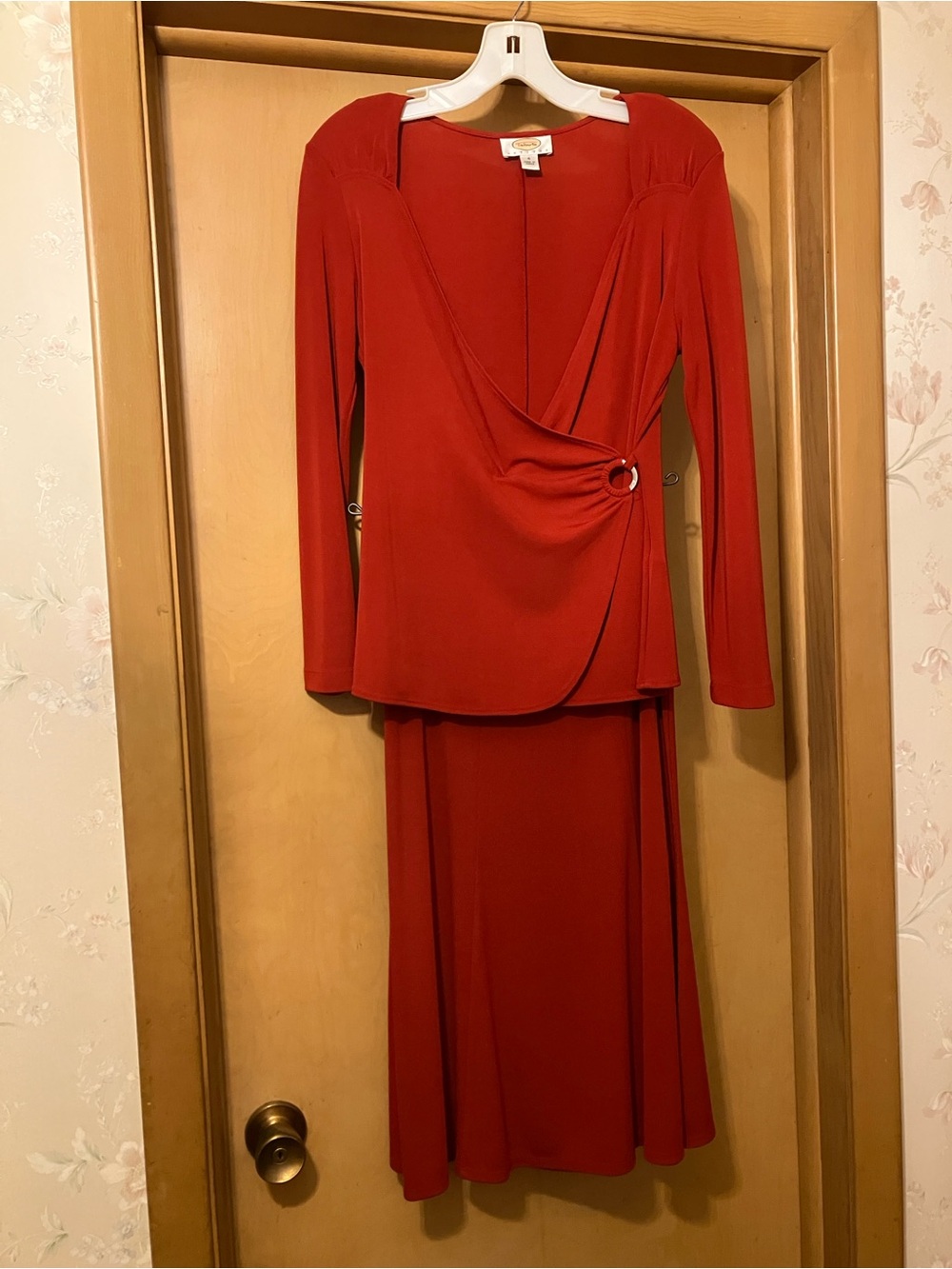Red Wrap-Style Women's Skirt Set